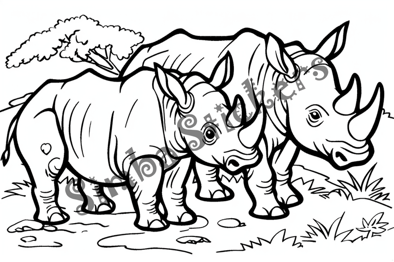 Colouring pages, bundle of rhinos, 25 images