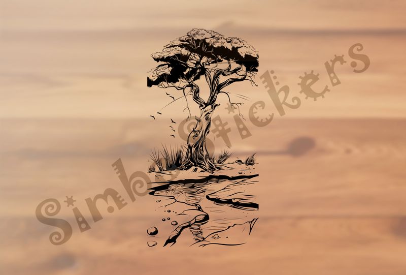 African Savanna landscape, tree upright, outline art