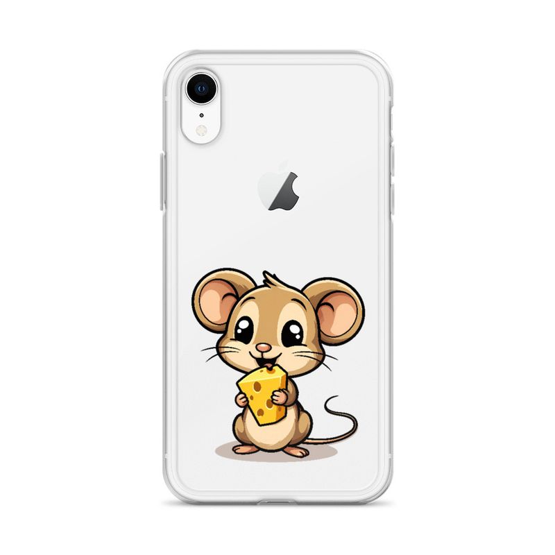 Clear Case for iPhone, Small Mouse happily licking large chunk of cheese, pqapy6