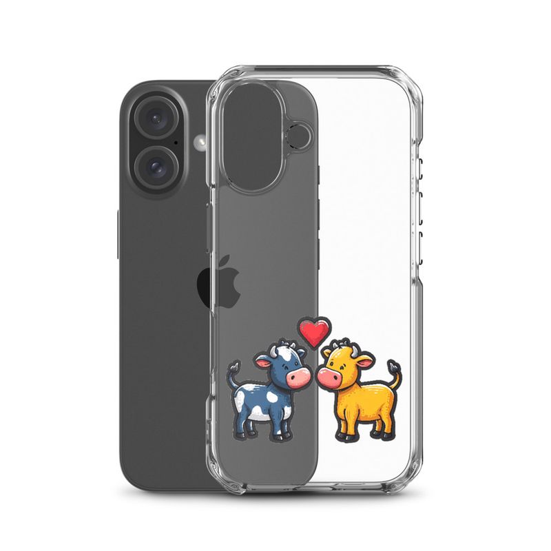 Clear Case for iPhone, Cattle, bull and cow in love, colourful , heart in picture, fvta2y