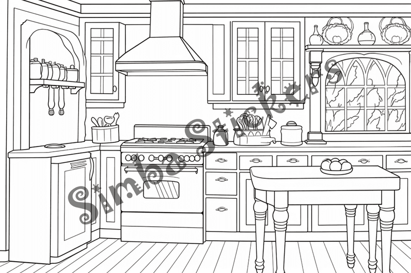 Colouring pages, bundle of house kitchens, 25 images 2