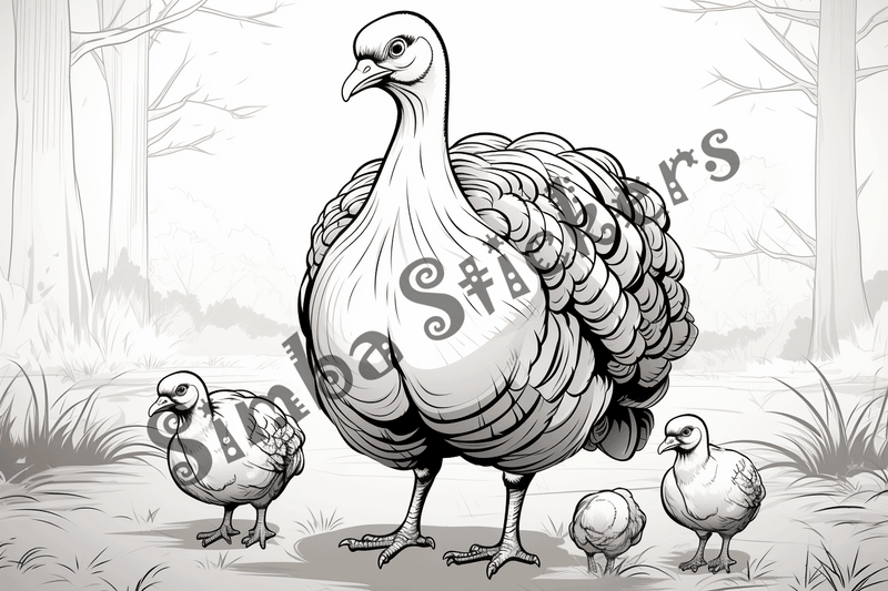 Colouring pages, bundle of turkeys, 50 images