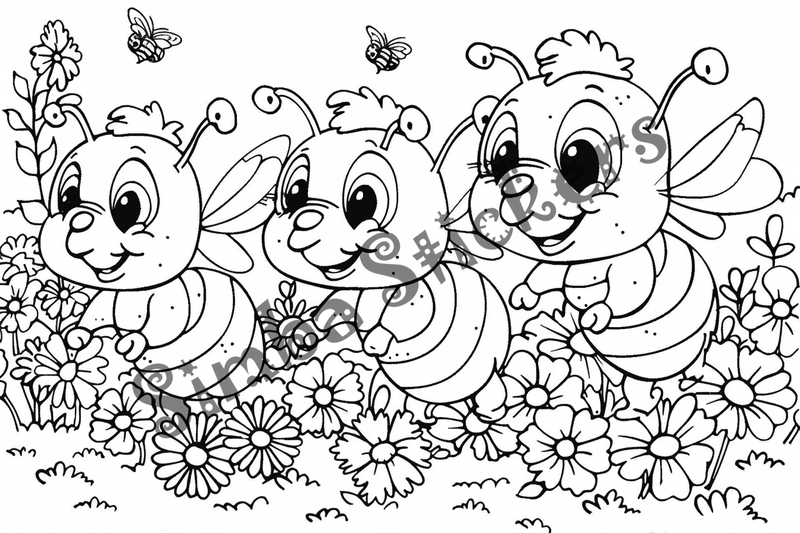 Colouring pages, bundle of bees, 50 images