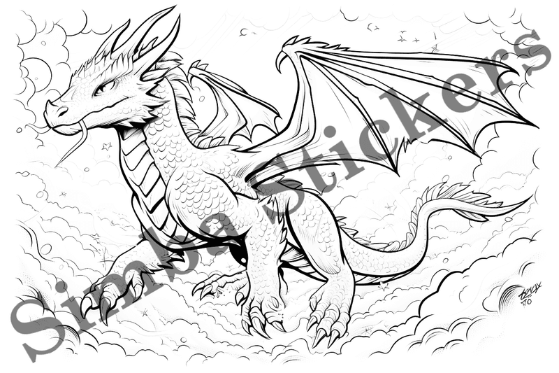 Colouring pages, bundle of dragons, 10 images