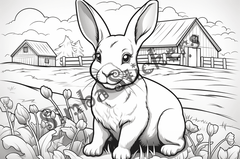 Colouring pages, bundle of rabbits on a farm, 10 images
