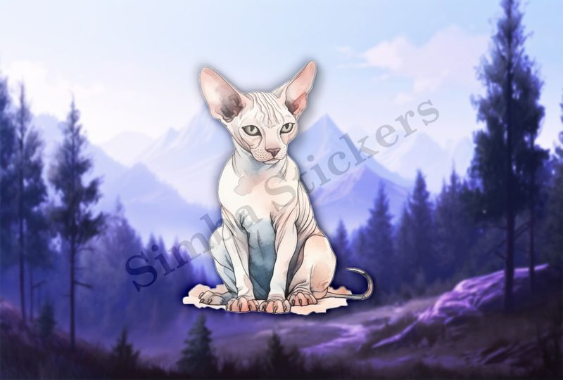 Sphynx cat sitting, watercolour
