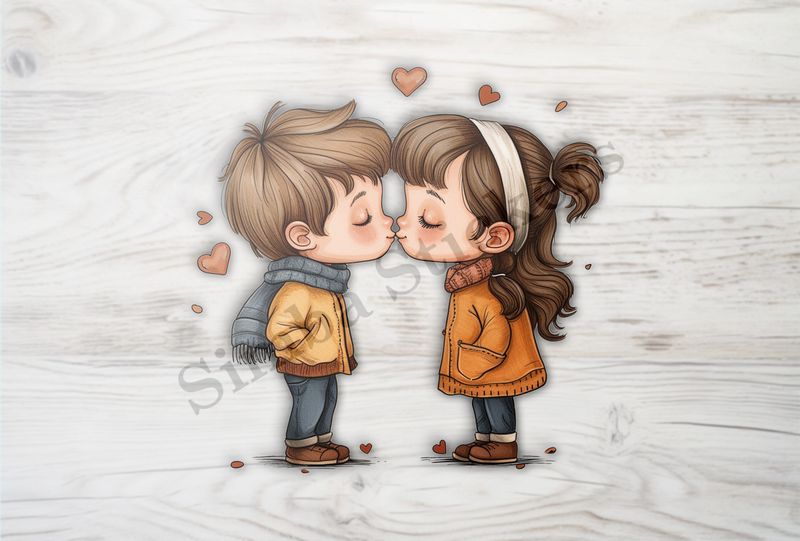 Boy and girl, innocent kiss