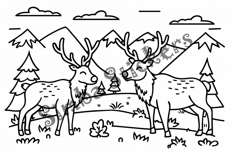 Colouring pages, bundle of elks, simple, 10 images