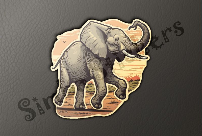 Baby skipping along holding trunk aloft