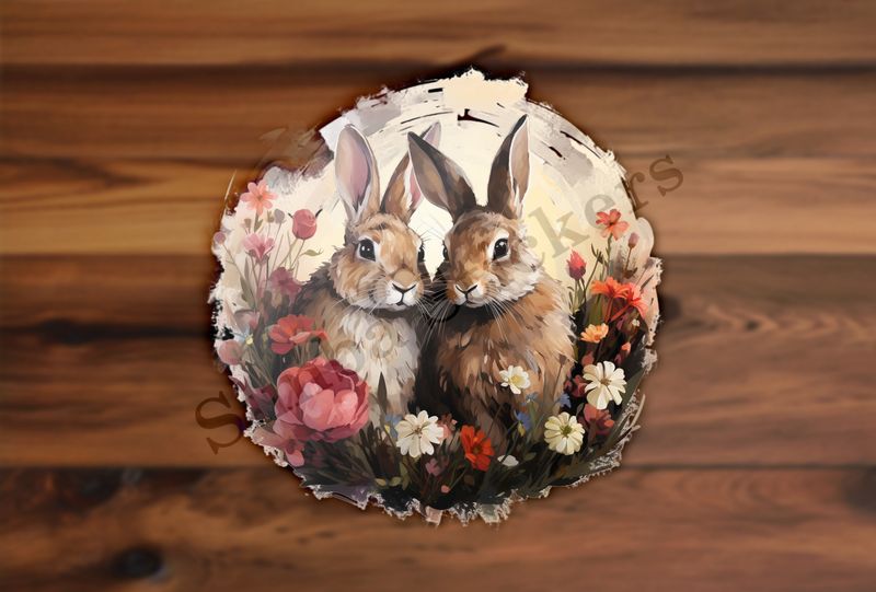 Rabbits in love, oil painting