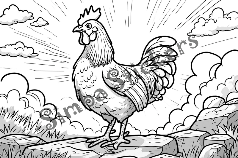 Colouring pages, bundle of chicken roosters, 10 images