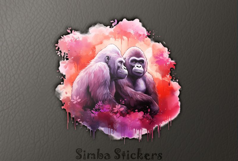 Gorillas in love in romantic colours, watercolour, dgghmm