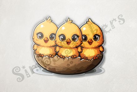 Happy Chick Triplets in half-intact eggshell