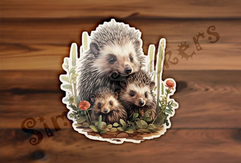 Porcupine mother with 2 babies