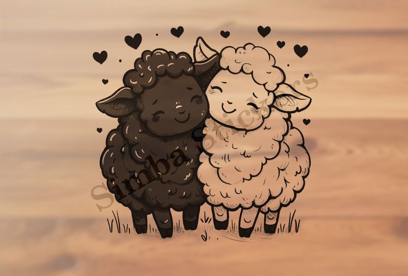 Cute sheep in love,  outline art