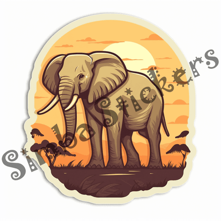 Elephants at sunrise or sunset, sticker-style, image set, 25 images, orxvzg