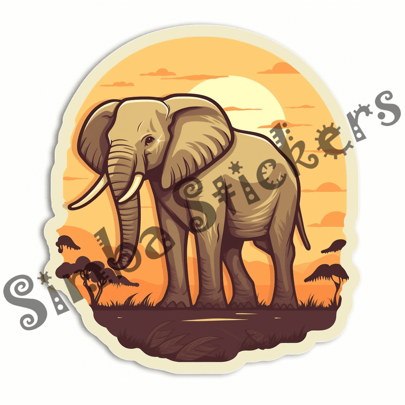 Elephants at sunrise or sunset, sticker-style, image set, 25 images, orxvzg