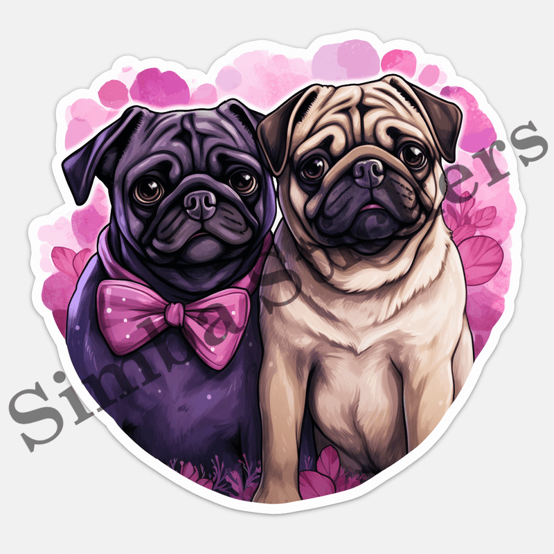 Pug dogs in love, image set, 10 images