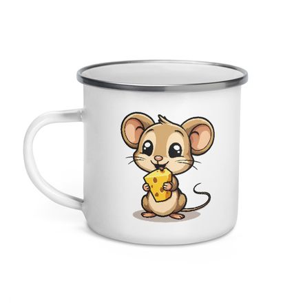 Enamel Mug, Small Mouse happily licking large chunk of cheese, pqapy6