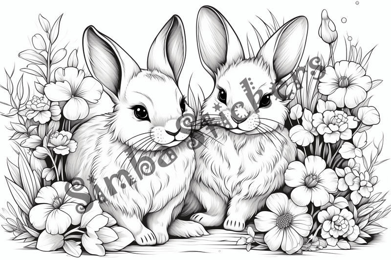 Colouring pages, bundle of rabbits in love, 10 images