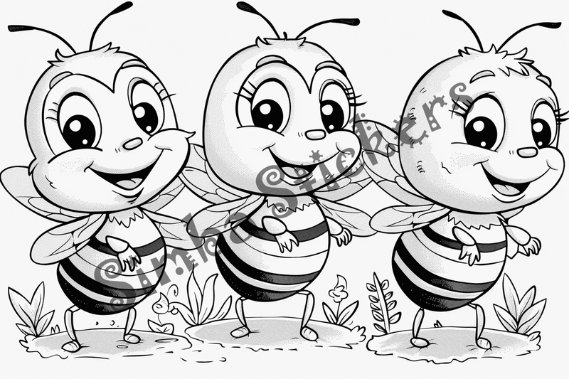 Colouring pages, bundle of bees looking cute, 10 images