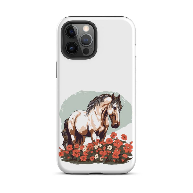 Tough Case for iPhone, Brown horse in field of red flowers, n4w2fj