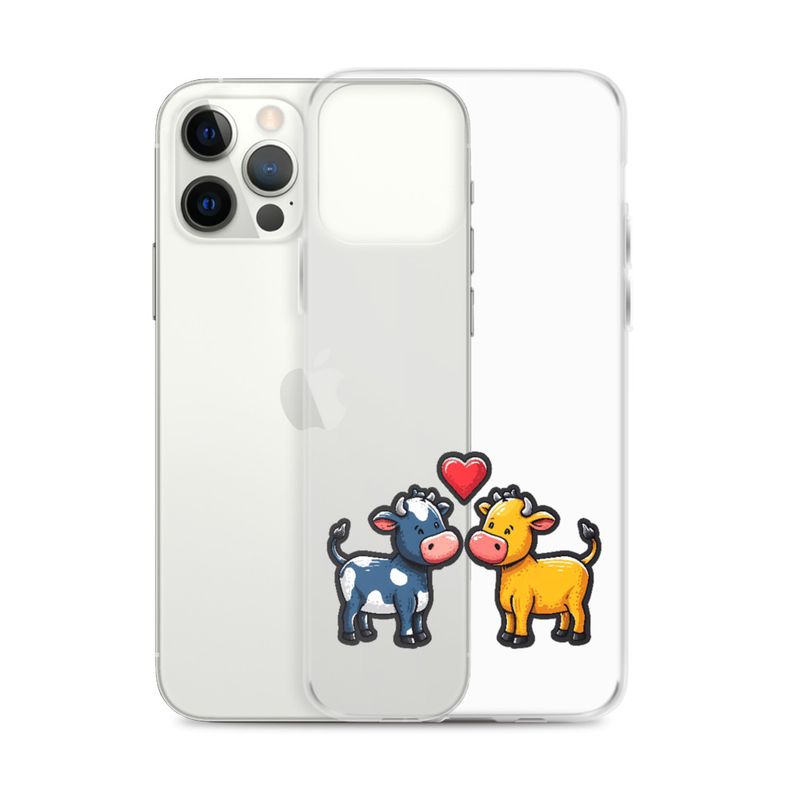 Clear Case for iPhone, Cattle, bull and cow in love, colourful , heart in picture, fvta2y