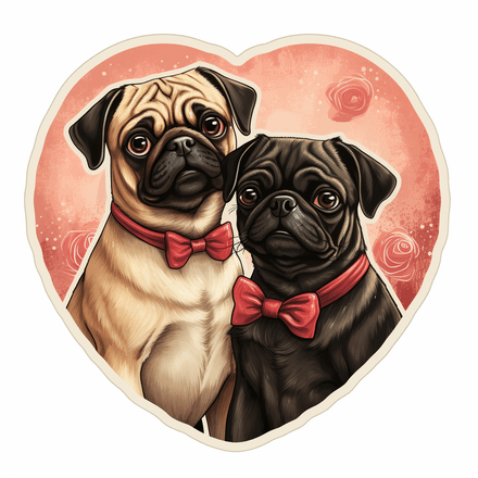 Pug dogs in love, image set, 10 images