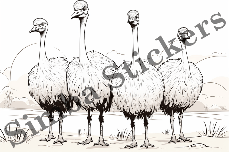 Colouring pages, Bundle of ostriches, 25 images