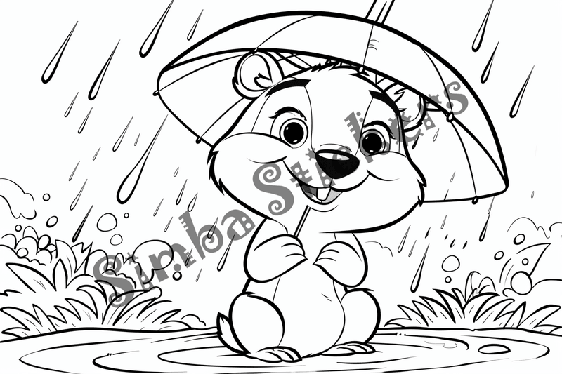 Colouring pages, bundle of groundhogs in the rain, 10 images