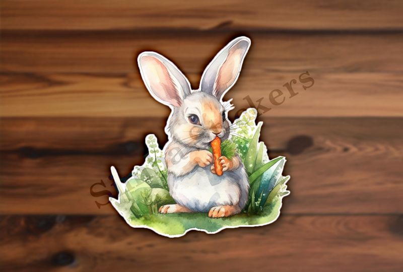 Rabbit eating a carrot, watercolour
