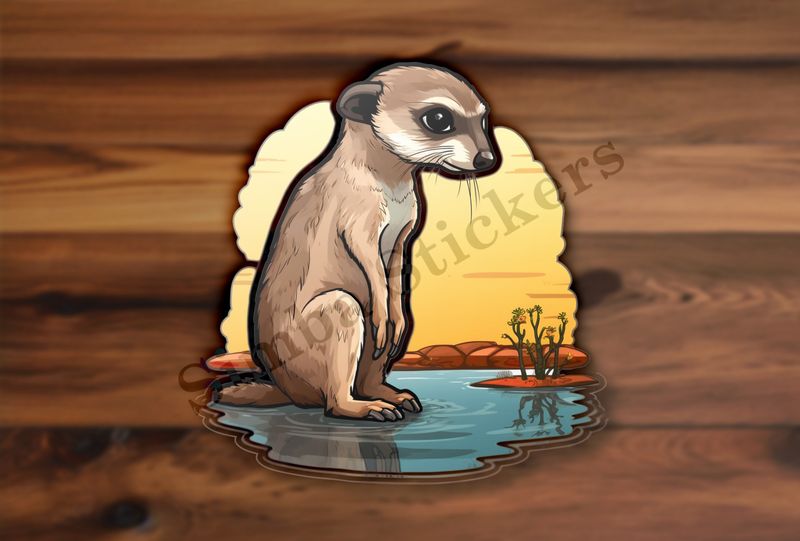 Meerkat sitting in a shallow pond