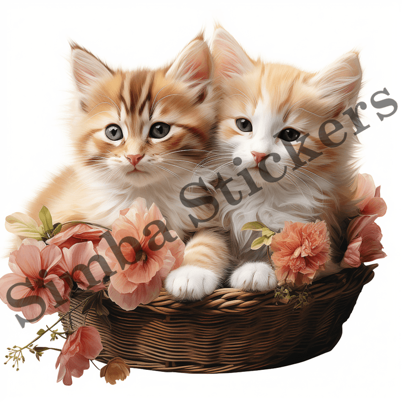Japanese Bobtail cats cuddling in basket, image set, 10 images