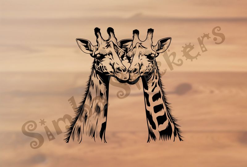 Giraffes nose-to-nose in love, outline art