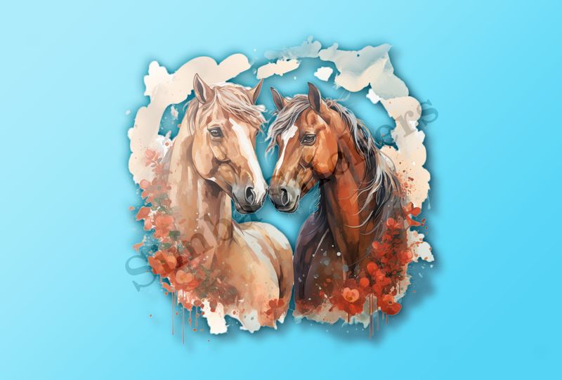 Horses in love, watercolour