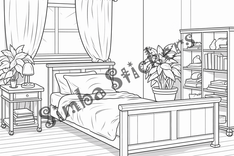 Colouring pages, bundle of house bedrooms, 25 images 2