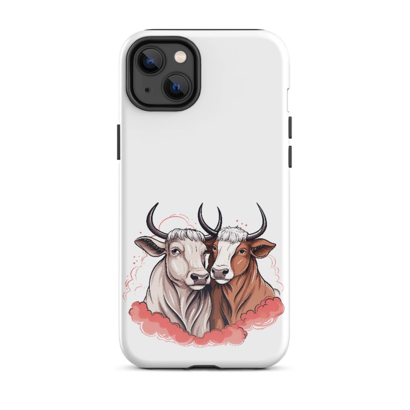 Tough Case for iPhone, Bull and cow, romantic, reddish clouds, qoucds