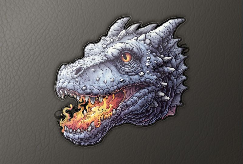 Fierce grey dragon breathing fire, face