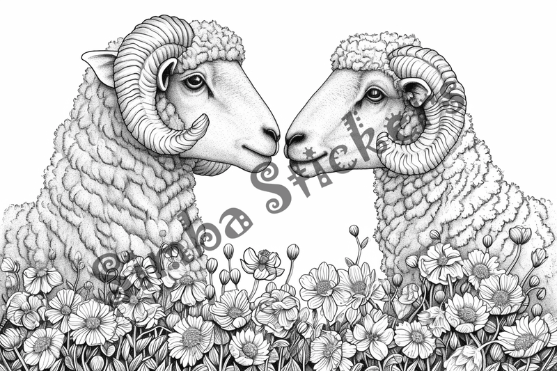 Colouring pages, bundle of multiple sheep, 10 images