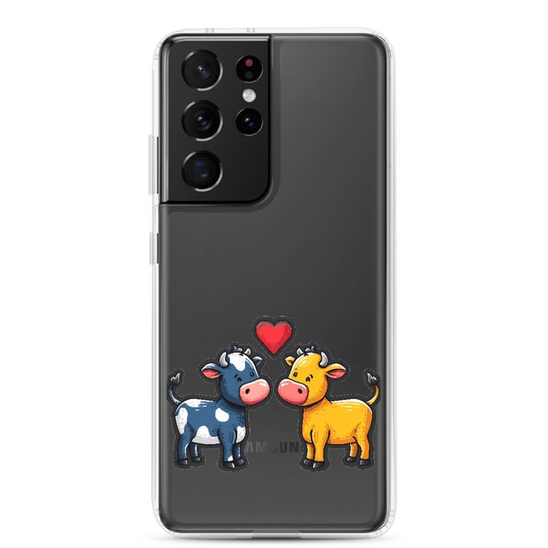 Clear Case for Samsung, Cattle, bull and cow in love, colourful , heart in picture, fvta2y