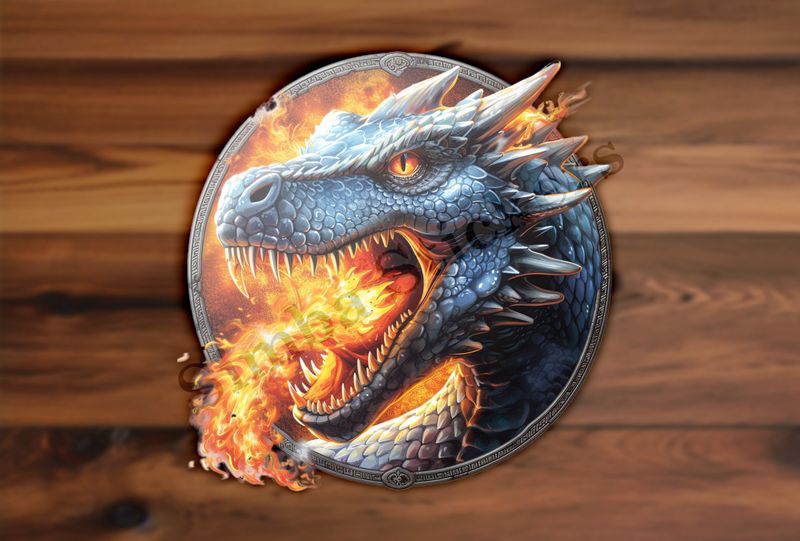 Dragon breathing fire, head covered in fire