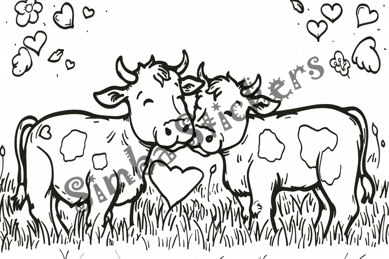 Colouring pages, bundle of cattle in love, 10 images