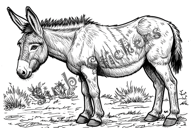 Colouring pages, bundle of donkeys with children, 25 images