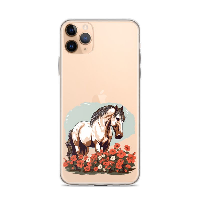 Clear Case for iPhone, Brown horse in field of red flowers, n4w2fj