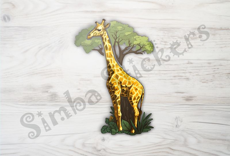 Giraffe looking slim in front of tree in the Savanna