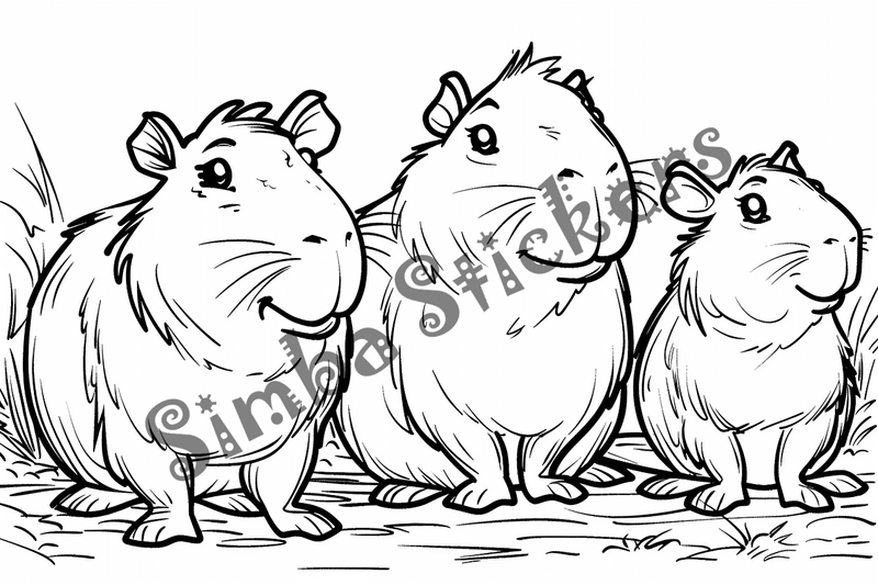 Colouring pages, bundle of capybaras, 50 images