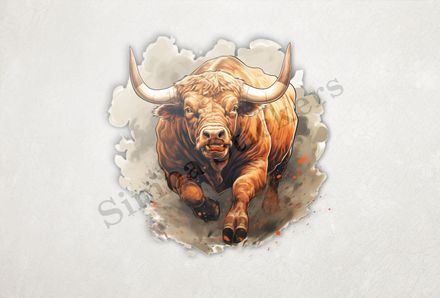 Bull running, oil painting