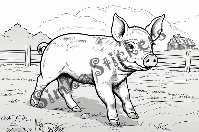 Colouring pages, bundle of pigs on a farm, 10 images