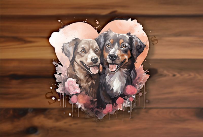 Dogs in love, watercolour