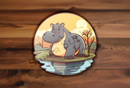 Cute hippo next to the pond
